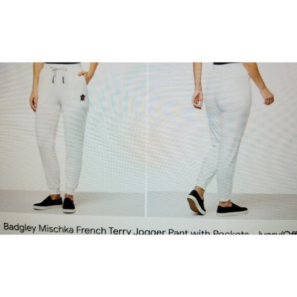 Badgley Mischka French Terry Jogger Pants with Pockets White Women's Size L - Picture 9 of 10